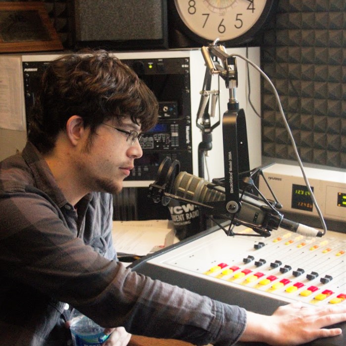 Jeff working in a radio studio